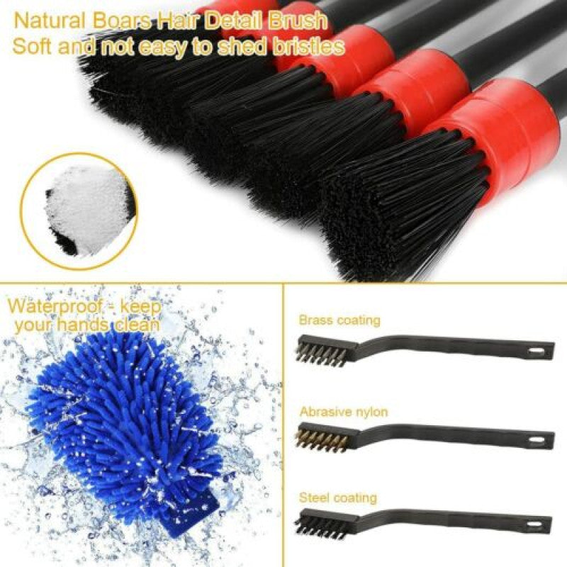 26Pcs Car Detailing Brush Set Soft Brushes Interior Wheel Valet Pro Cleaning Kit