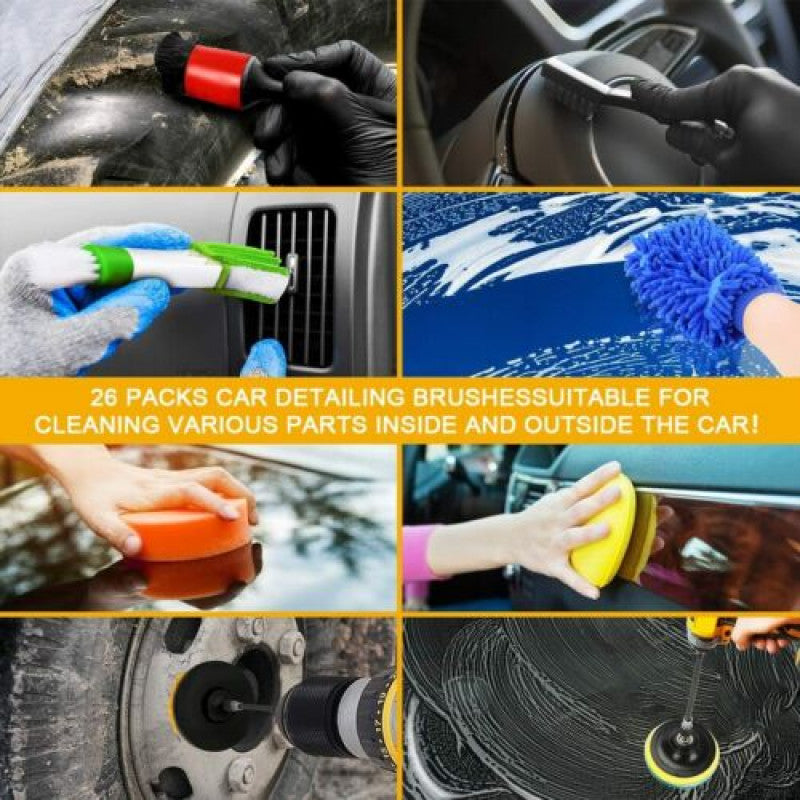 26Pcs Car Detailing Brush Set Soft Brushes Interior Wheel Valet Pro Cleaning Kit
