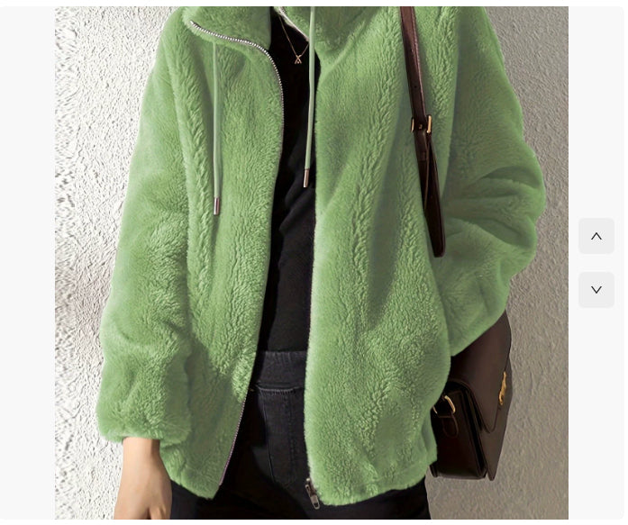 Double Faced Fleece Warm High Neck Sweater Women Cardigan